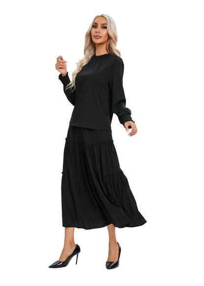 Black Tiered Midi Dress Outfit Set view 7 - Black Tiered Clothing