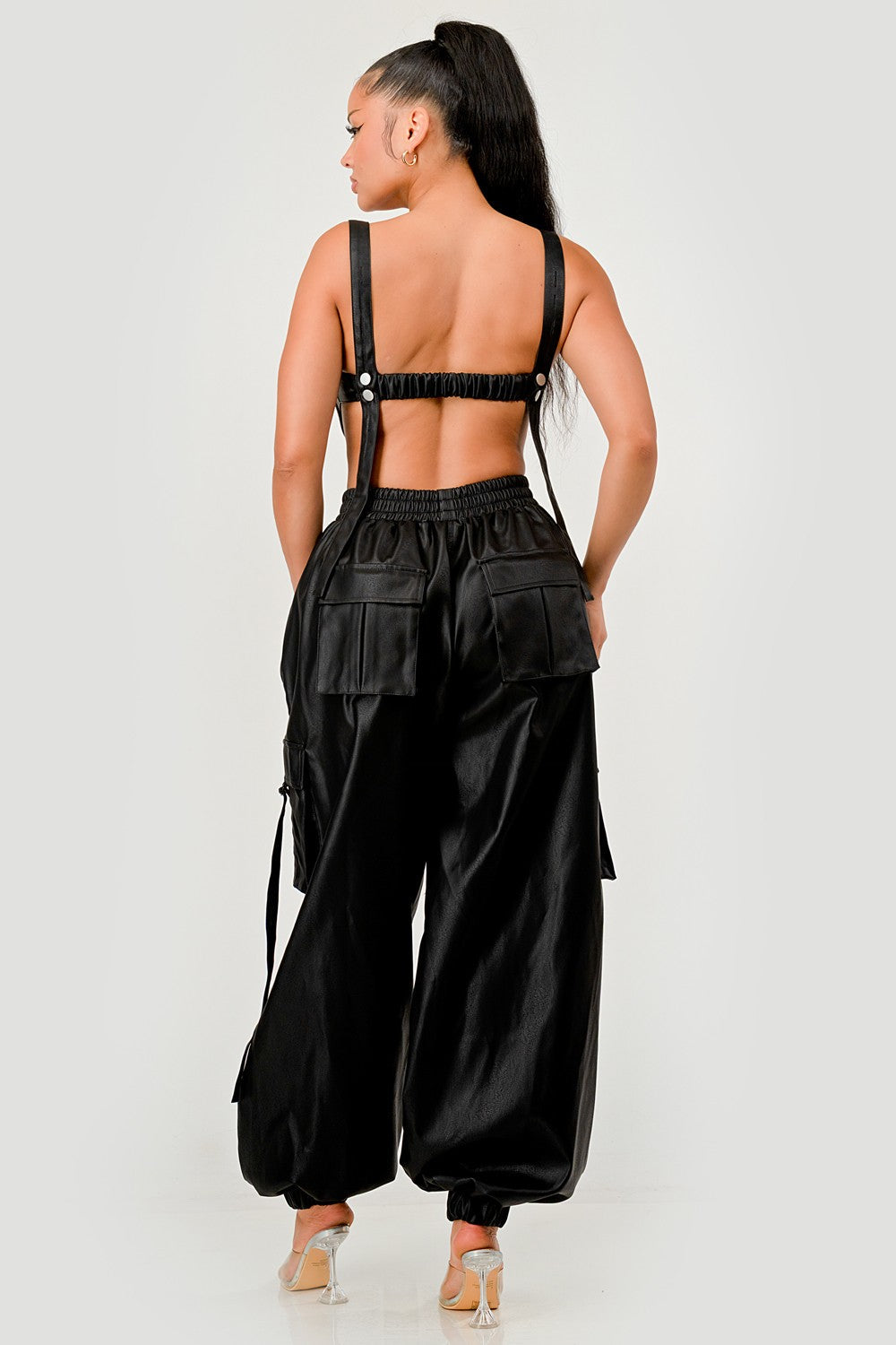 Black Utility Crop Top & Cargo Pant Set view 4 - Black Cargo Top