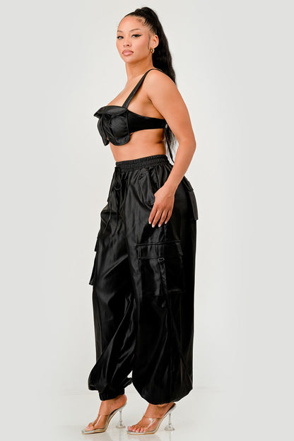 Black Utility Crop Top & Cargo Pant Set view 5 - Black Cargo Top