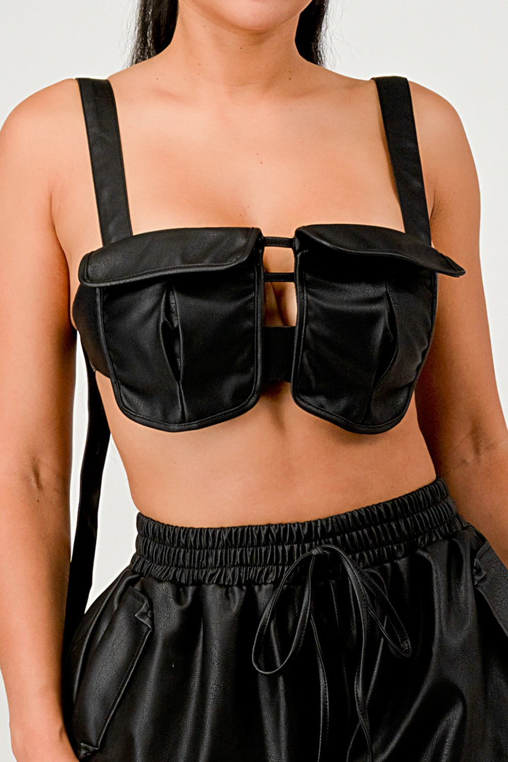 Black Utility Crop Top & Cargo Pant Set view 7 - Black Cargo Top