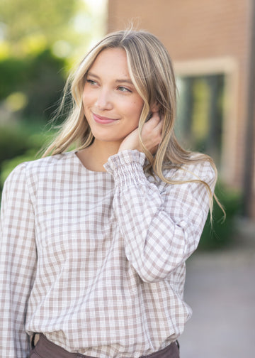 Blake Cinched Sleeve Blouse in Cream view 2 - Black Cinched Blouse (top)