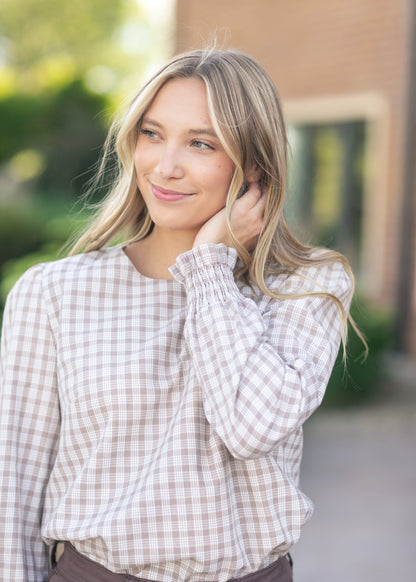 Blake Cinched Sleeve Blouse in Cream view 2 - Black Cinched Blouse (top)