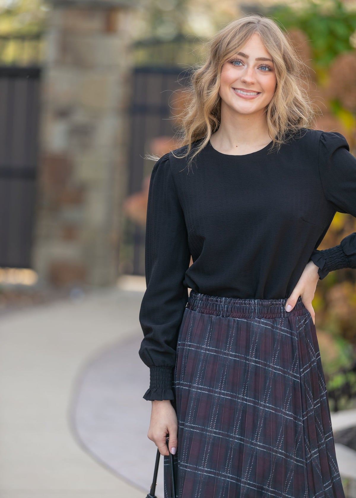 Blake Cinched Sleeve Blouse in Cream view 3 - Black Cinched Blouse (top)