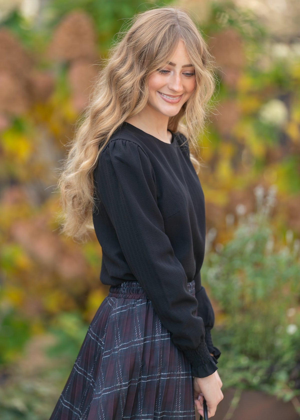 Blake Cinched Sleeve Blouse in Cream view 7 - Black Cinched Blouse (top)