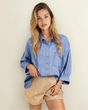 Blake Washed Drop Shoulder Bracelet Sleeve Chambray Shirt