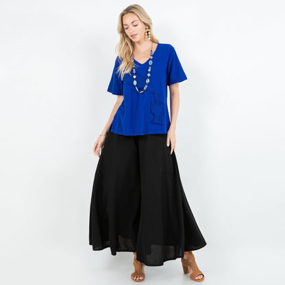 Blanche Pants - 100% Cotton Gauze in Eggplant/ Size OSFM view 7 (bottom)