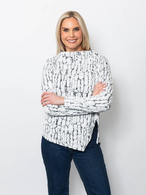Blister Knit Asymmetrical Hem Top in Snow - Fall Wardrobe Essential
