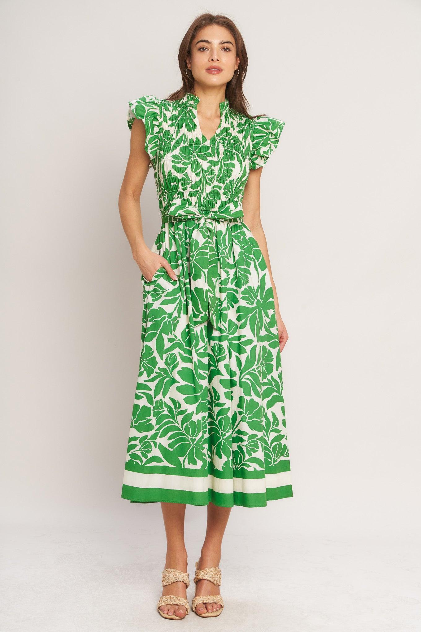 bloom energy woven Bloom Energy Woven Midi Dress IVORY GREEN (dress) - shop at us.meeeshop