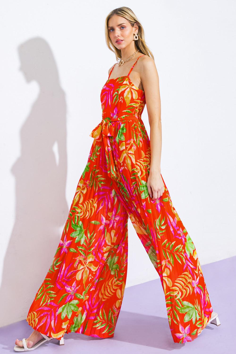 Blossoming with Joy Woven Jumpsuit RED view 4 (one-piece) - woven jumpsuit, joy woven jumpsuit - shop at us.meeeshop