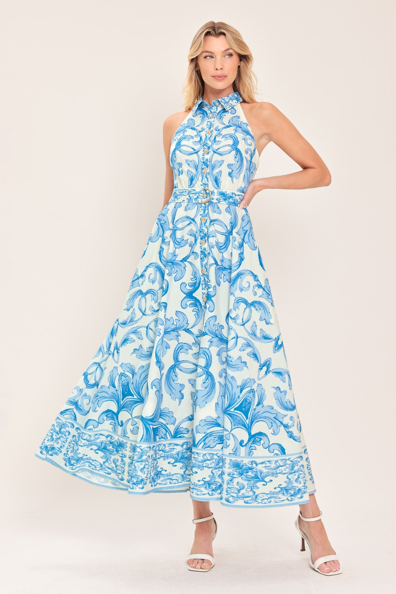 Blue Chateau Woven Maxi Dress OFF WHITE BLUE view 3 (dress) - chateau blue dress, blue castle dress, bl - shop at us.meeeshop