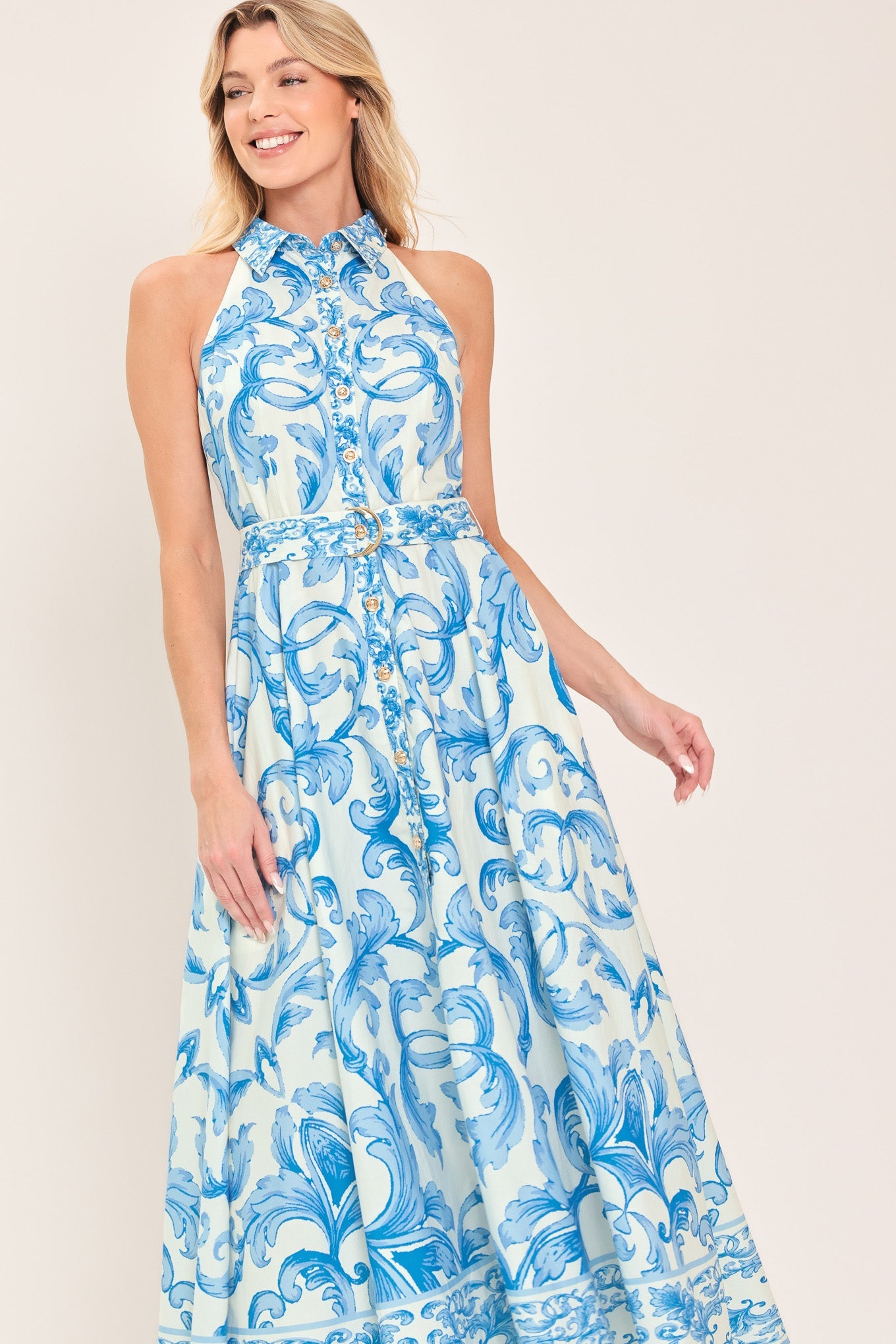 Blue Chateau Woven Maxi Dress OFF WHITE BLUE view 4 (dress) - chateau blue dress, blue castle dress, bl - shop at us.meeeshop