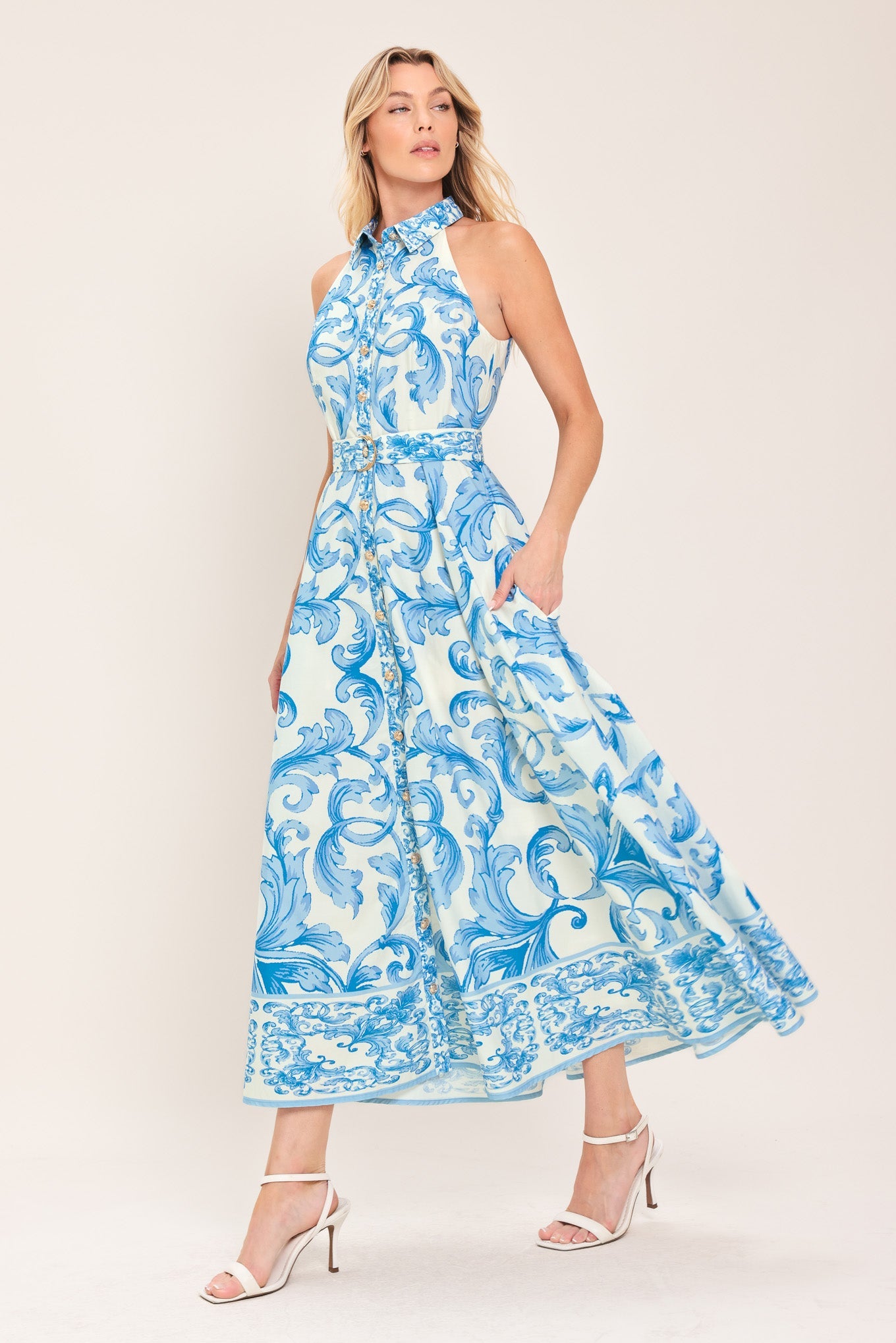 Blue Chateau Woven Maxi Dress OFF WHITE BLUE view 5 (dress) - chateau blue dress, blue castle dress, bl - shop at us.meeeshop