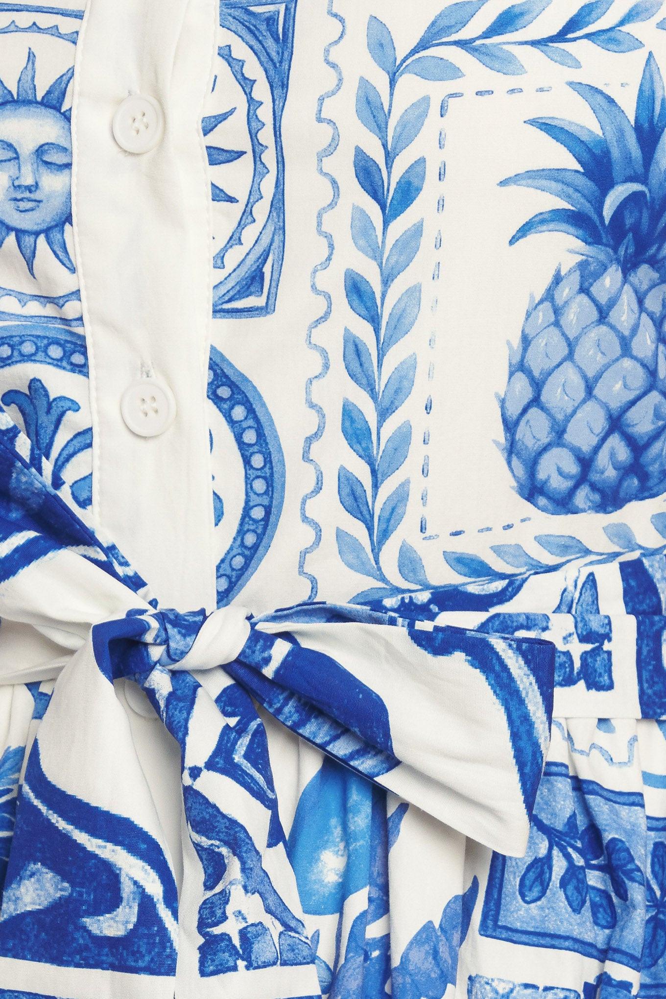 Blue Majolica Charm Woven Midi Dress in IVORY BLUE view 6 - Blue Majolica Print Dress