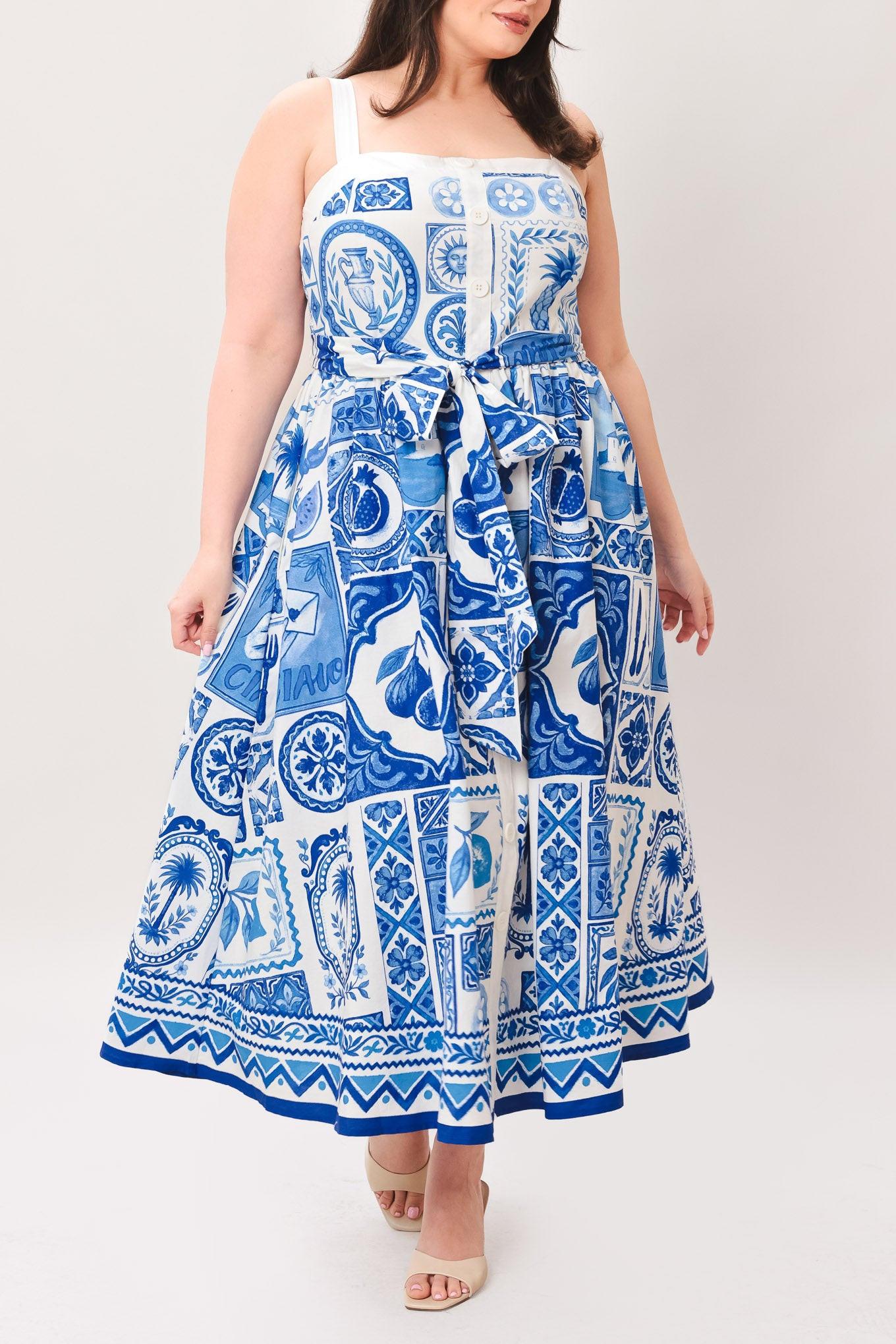 Blue Majolica Charm Woven Midi Dress view 11 - Blue Majolica Print Dress