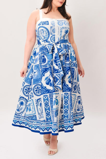 Blue Majolica Charm Woven Midi Dress view 11 - Blue Majolica Print Dress