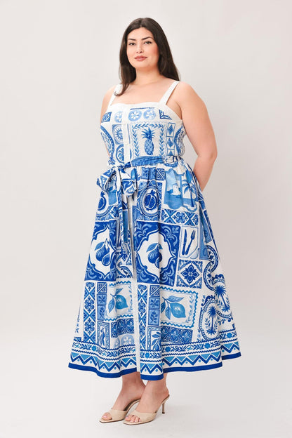 Blue Majolica Charm Woven Midi Dress view 8 - Blue Majolica Print Dress