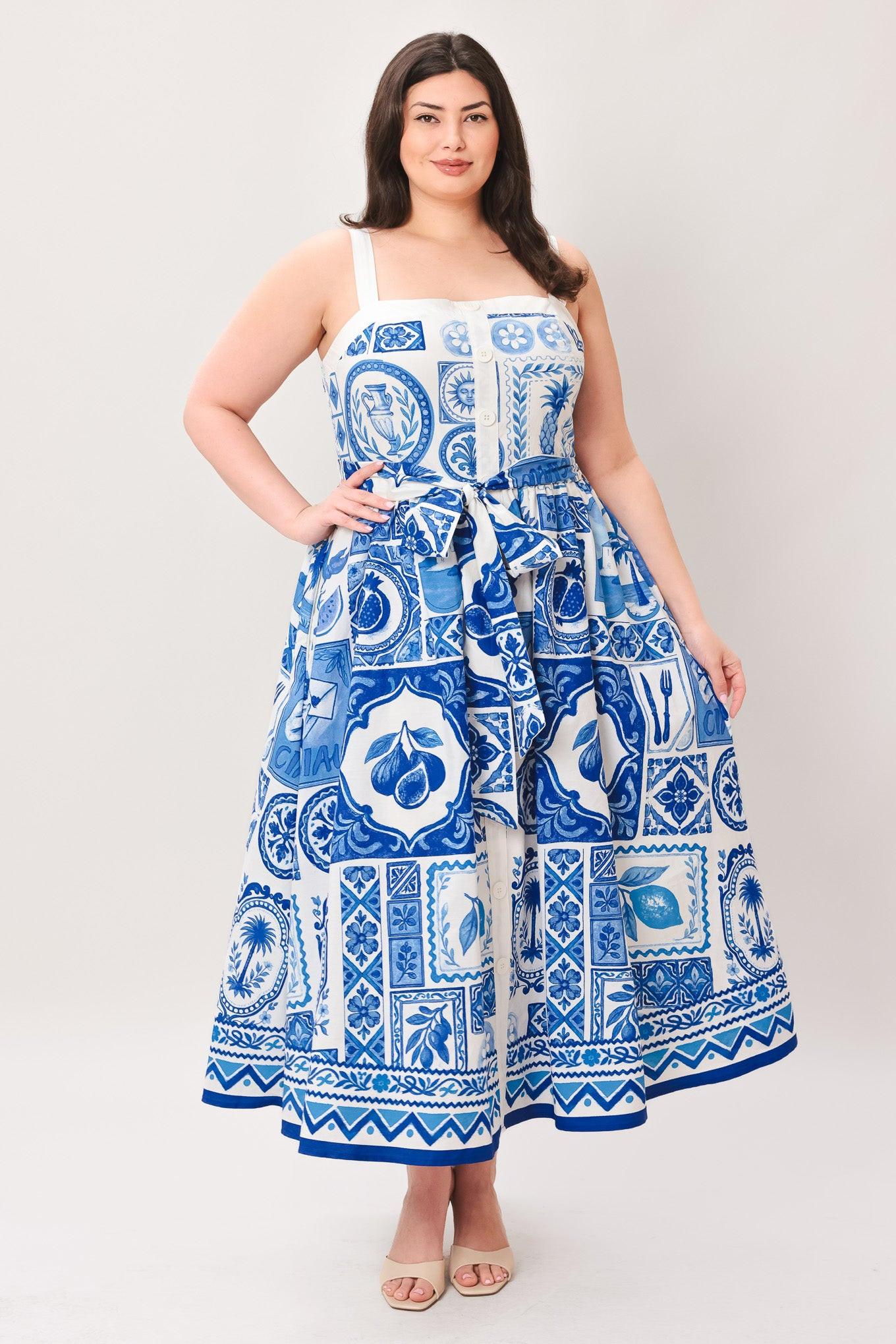 Blue Majolica Charm Woven Midi Dress view 9 - Blue Majolica Print Dress