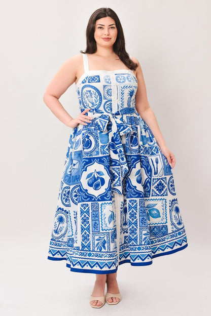 Blue Majolica Charm Woven Midi Dress view 9 - Blue Majolica Print Dress