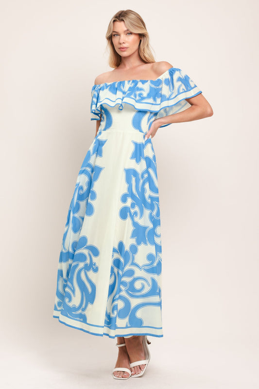 blue majolica woven Blue Majolica Woven Midi Dress NAVY (dress) - shop at us.meeeshop