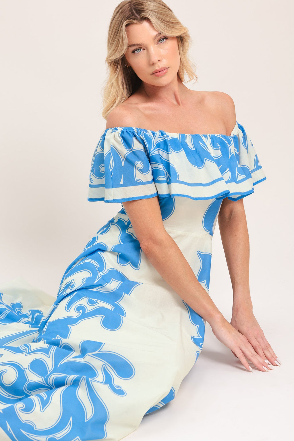 Blue Majolica Woven Midi Dress view 10 (dress) - blue majolica print dress, dolce blue majolica dress,  - shop at us.meeeshop