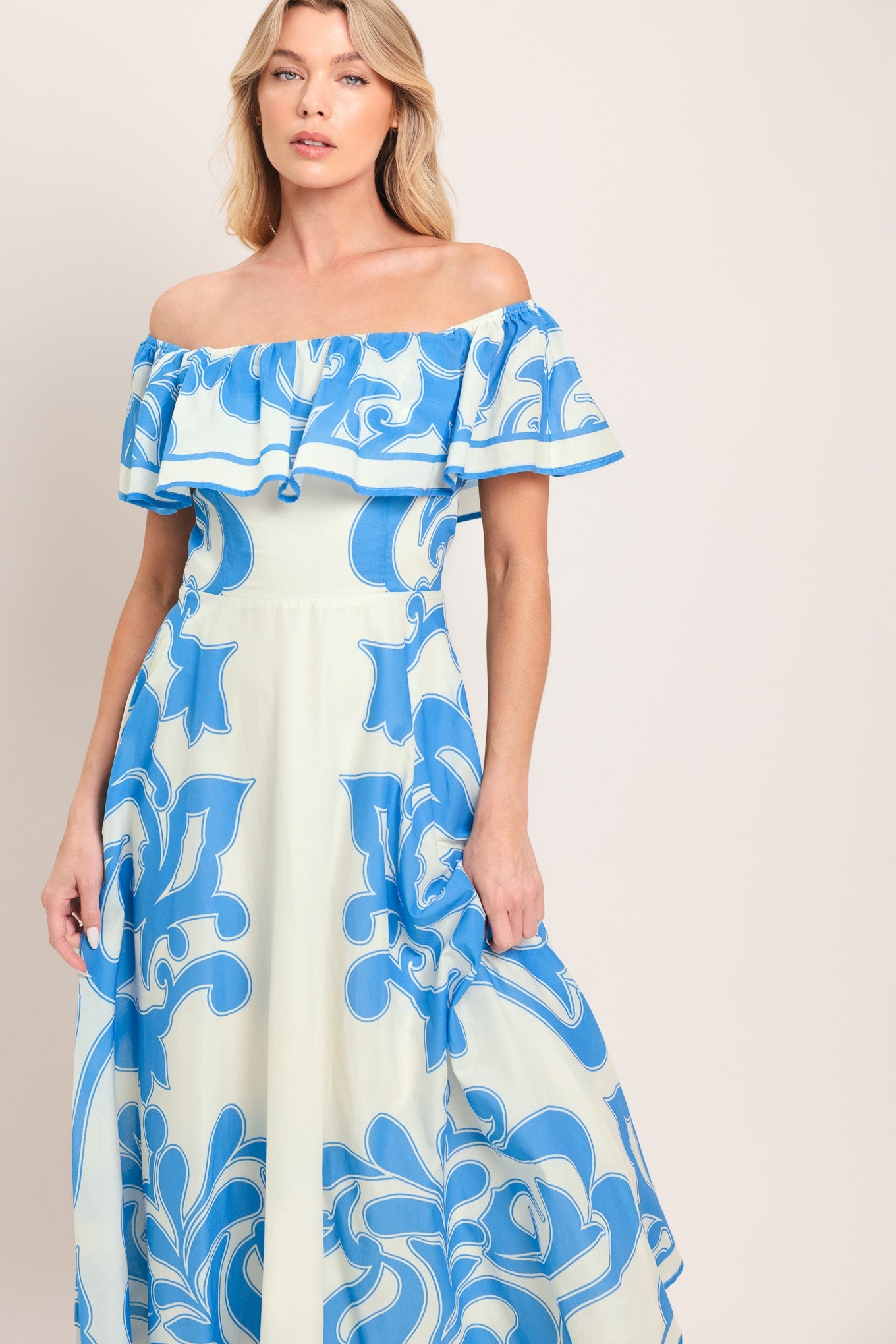 Blue Majolica Woven Midi Dress view 12 (dress) - blue majolica print dress, dolce blue majolica dress,  - shop at us.meeeshop