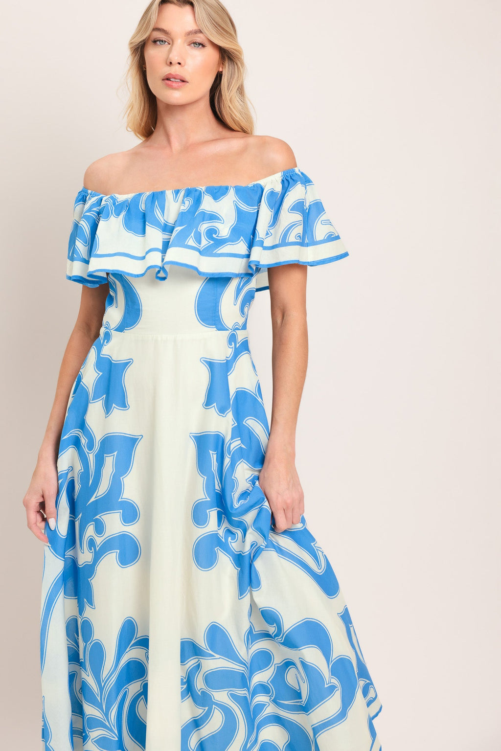 Blue Majolica Woven Midi Dress view 12 (dress) - blue majolica print dress, dolce blue majolica dress,  - shop at us.meeeshop