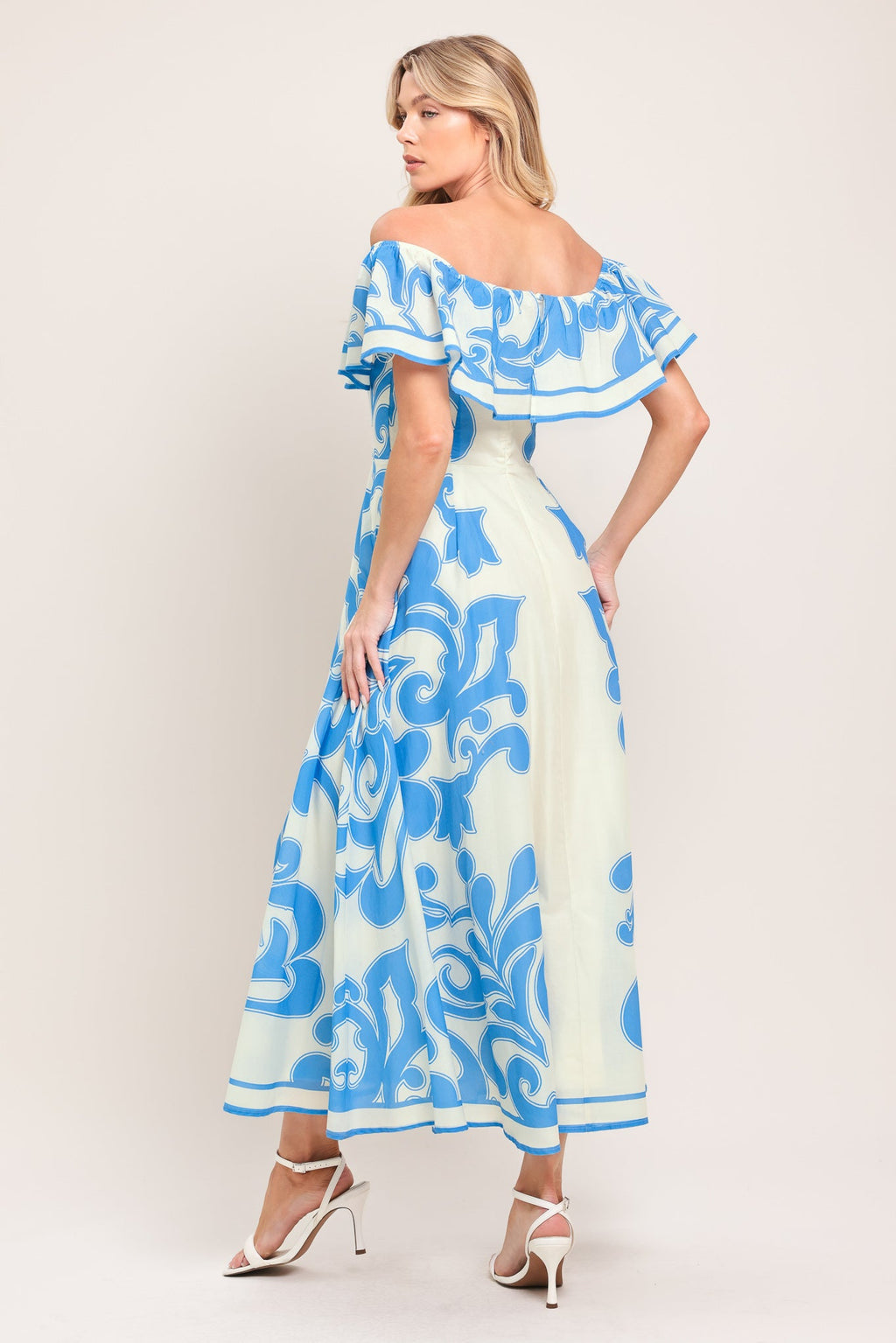 Blue Majolica Woven Midi Dress view 13 (dress) - blue majolica print dress, dolce blue majolica dress,  - shop at us.meeeshop
