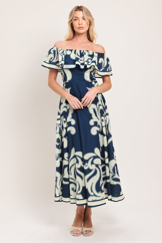 blue majolica woven Blue Majolica Woven Midi Dress view 2 (dress) - shop at us.meeeshop