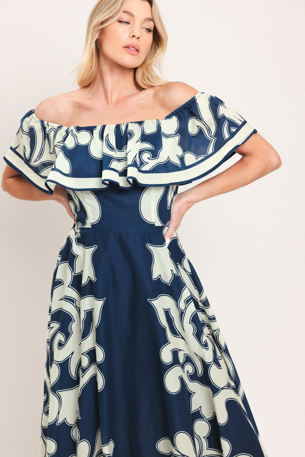 Blue Majolica Woven Midi Dress NAVY view 5 (dress) - blue majolica print dress, dolce blue majolica dre - shop at us.meeeshop