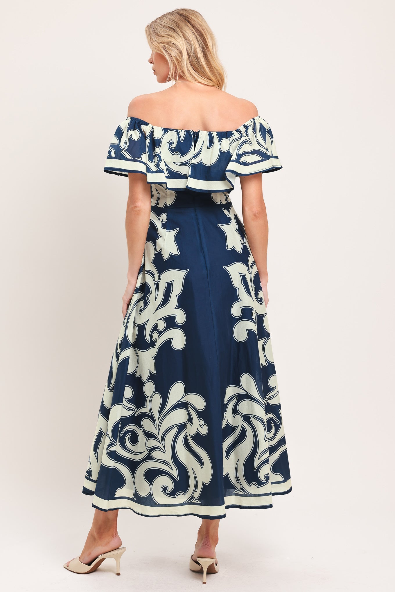 Blue Majolica Woven Midi Dress NAVY view 6 (dress) - blue majolica print dress, dolce blue majolica dre - shop at us.meeeshop