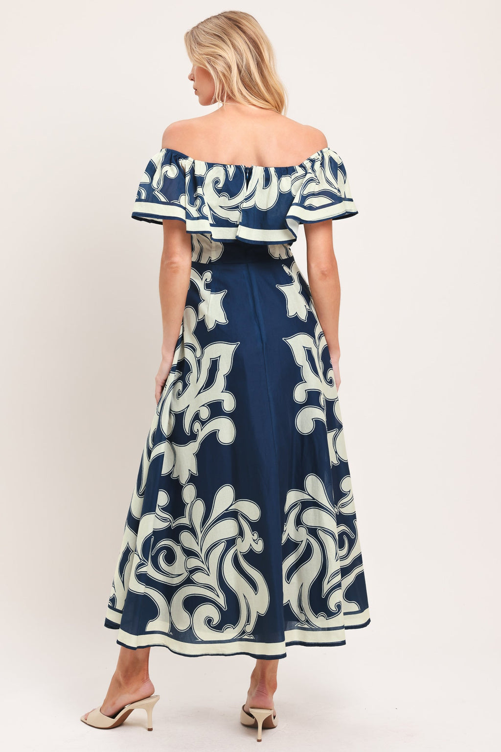 Blue Majolica Woven Midi Dress NAVY view 6 (dress) - blue majolica print dress, dolce blue majolica dre - shop at us.meeeshop