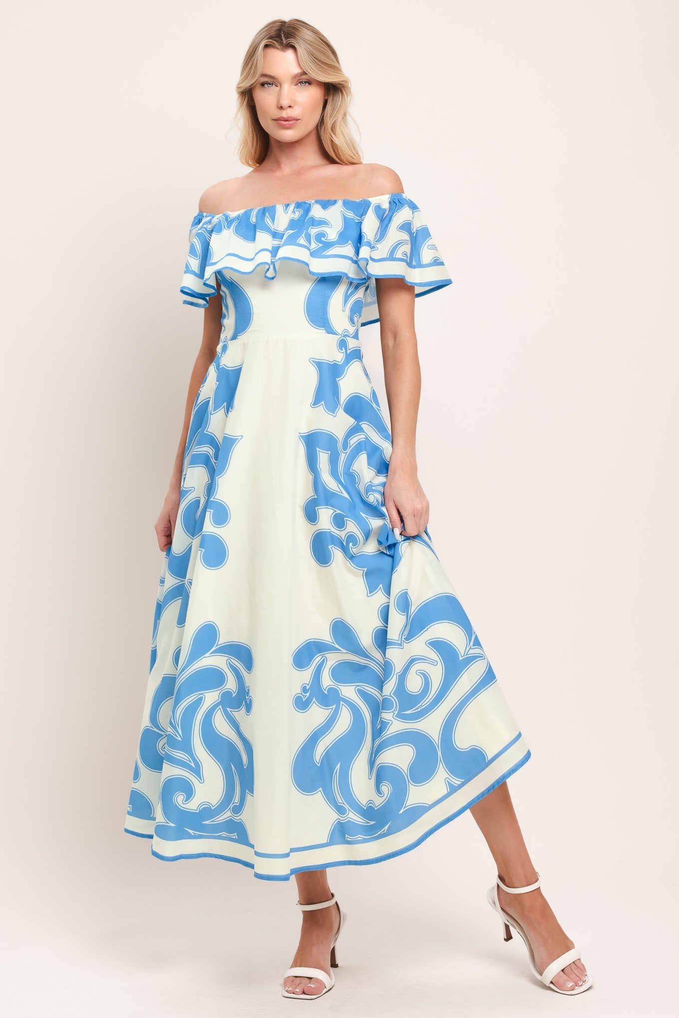 Blue Majolica Woven Midi Dress view 7 (dress) - blue majolica print dress, dolce blue majolica dress, d - shop at us.meeeshop