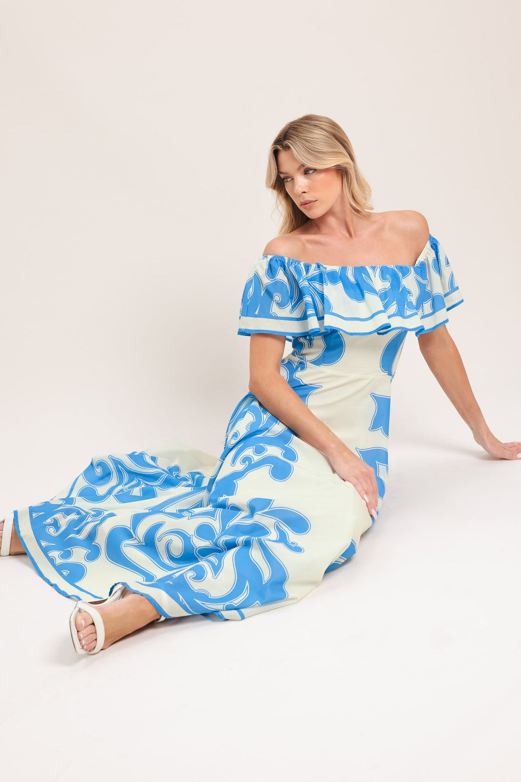 Blue Majolica Woven Midi Dress view 9 (dress) - blue majolica print dress, dolce blue majolica dress, d - shop at us.meeeshop
