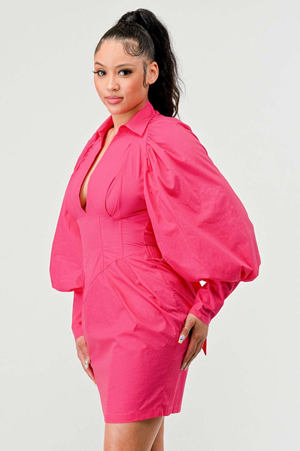 Blush of Elegance: Puff-sleeve Pink Dress view 6 - Blush Elegant Dress Hello Kitty