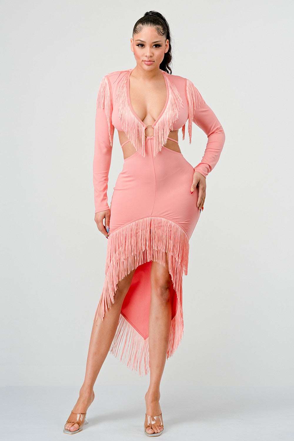 Blush Tassel Temptation Dress in Large view 3 - Blush Fringe Dress