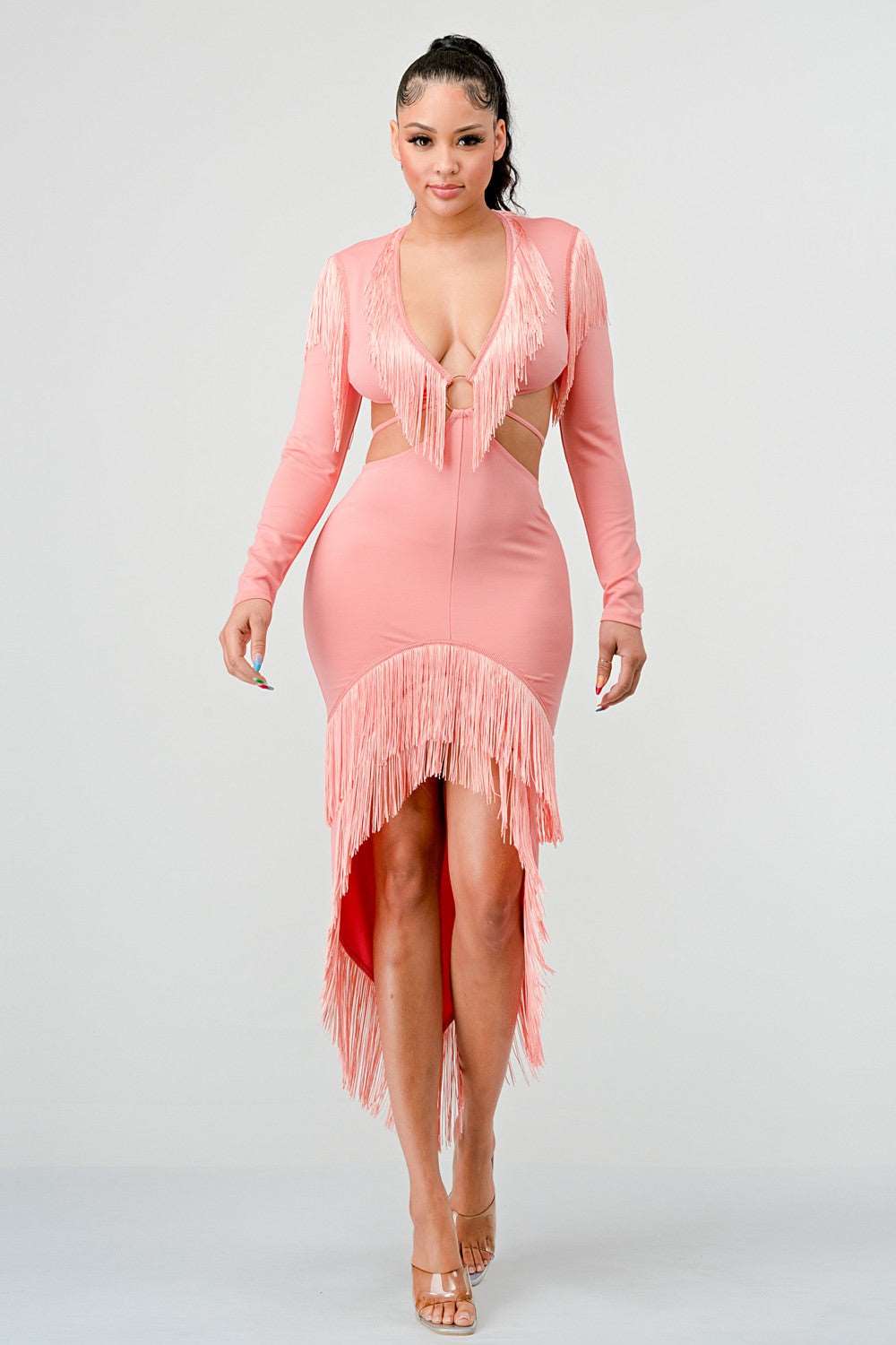 Blush Tassel Temptation Dress in Small - Blush Fringe Dress
