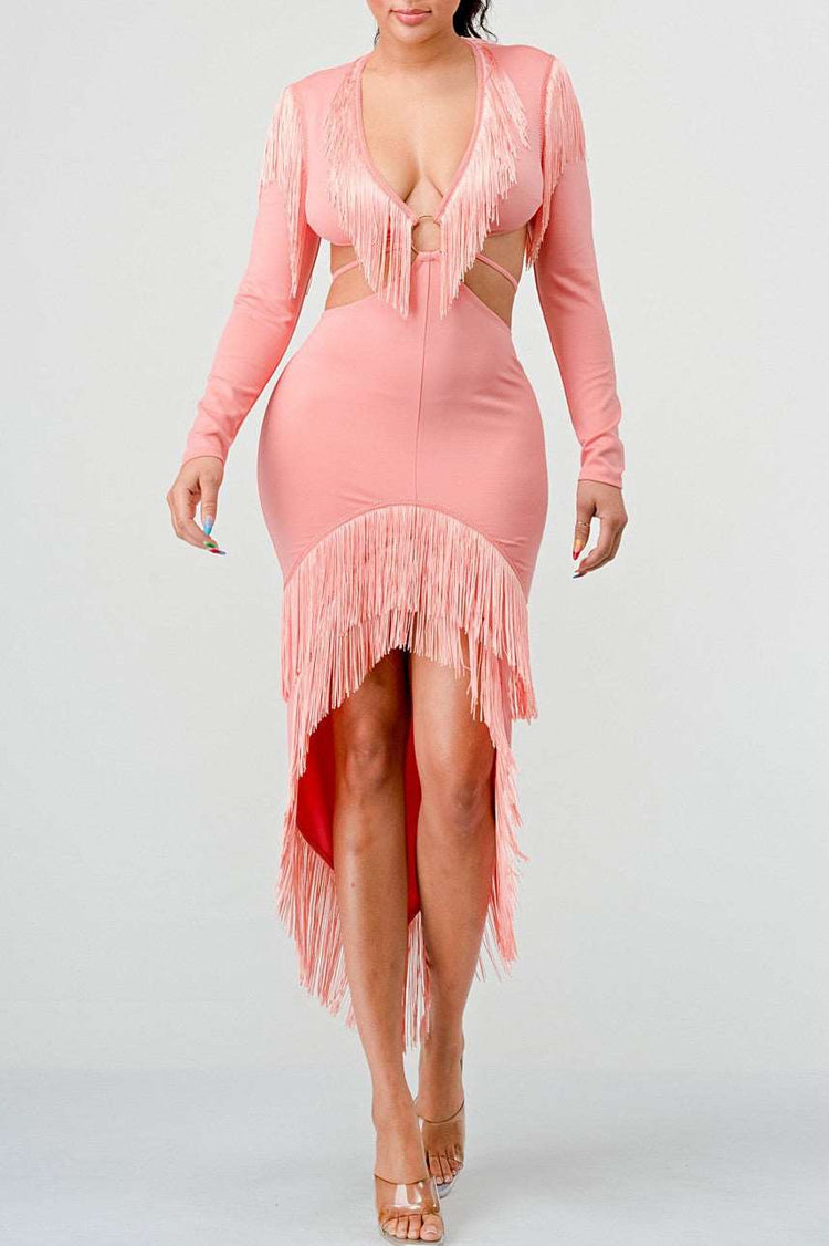Blush Tassel Temptation Dress Medium view 2 (dress) - blush fringe dress, blush pink tassel dress, tass - shop at us.meeeshop