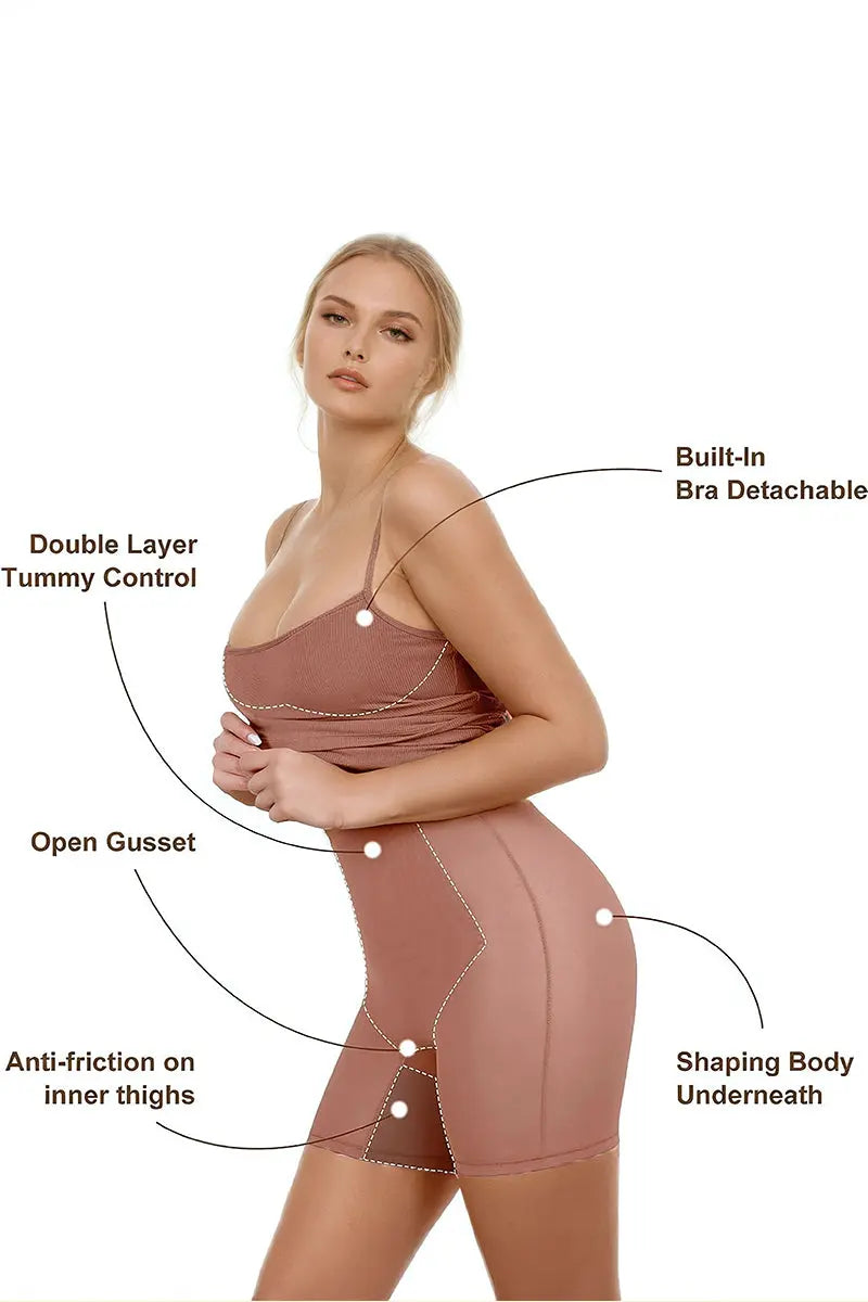 Boho Clothing and Accessories 2-in-1 Shapewear Dress – Double Layer Tummy Control in Medium view 4 - Curvy Fit