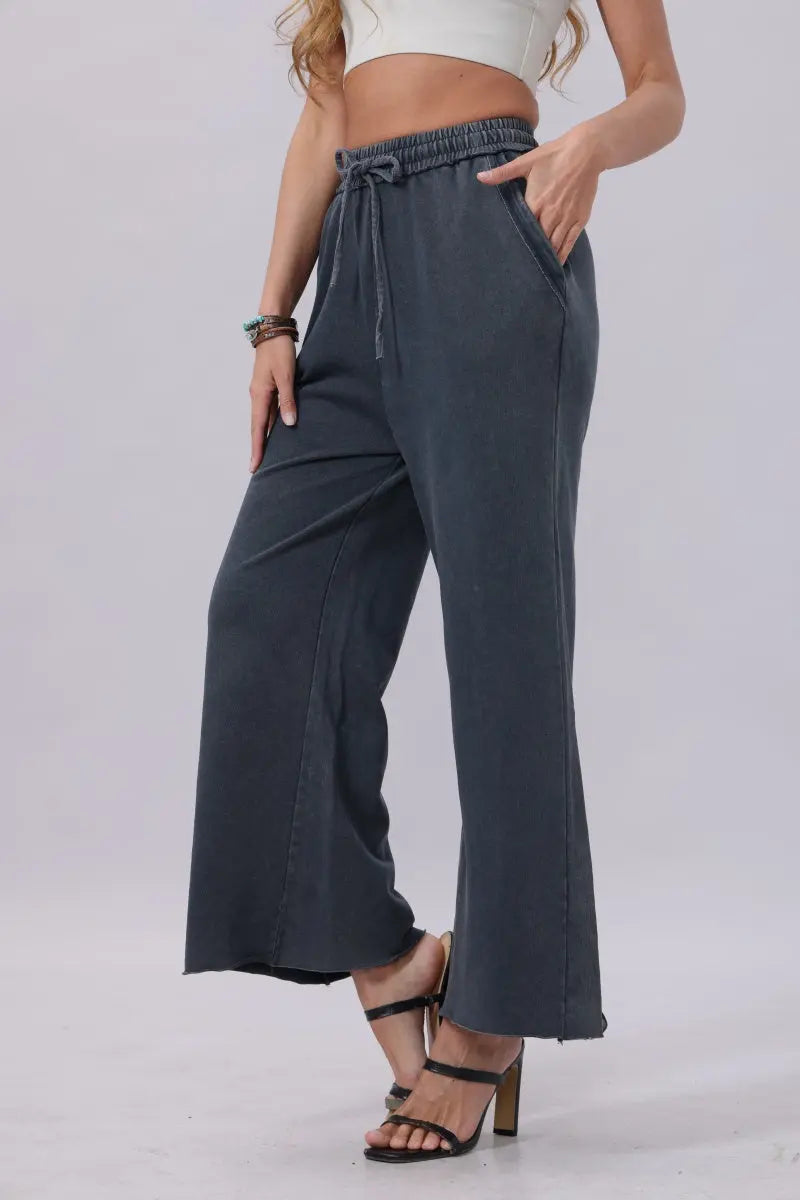 Boho Clothing and Accessories Acid Wash Wide-leg Sweatpants – Relaxed Fit with Raw Hem view 10 - Boho Clothing For Women