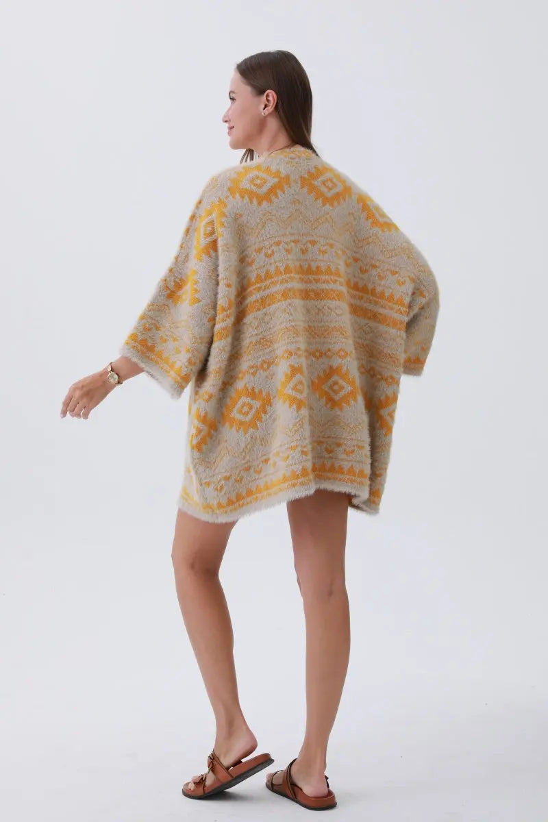 Boho Clothing and Accessories Aztec Soft Knit Cardigan with Tribal Print - Western Vibe 🌵 Top view 11 - Boho Style