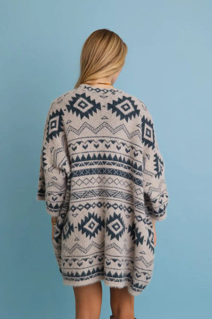 Boho Clothing and Accessories Aztec Soft Knit Cardigan with Tribal Print - Western Vibe 🌵 Top in Rust view 2 - Boho Style
