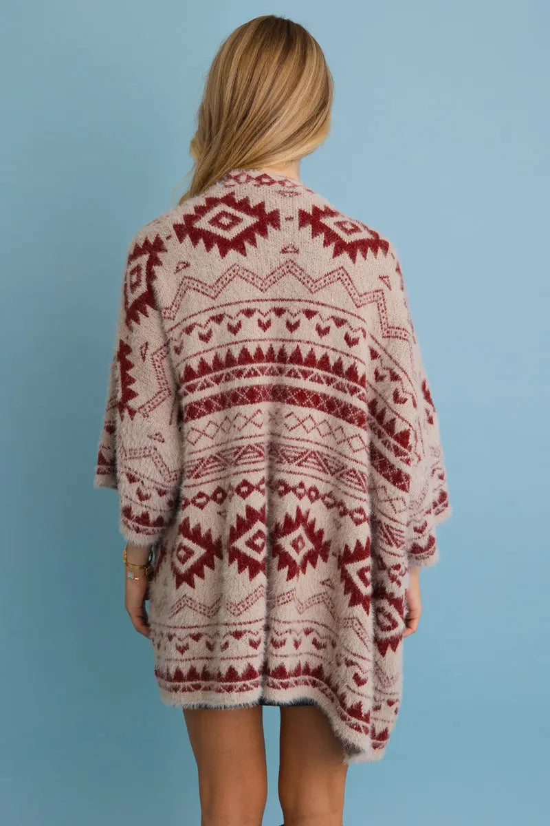 Boho Clothing and Accessories Aztec Soft Knit Cardigan with Tribal Print - Western Vibe 🌵 Top view 8 - Boho Style
