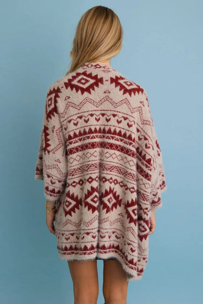 Boho Clothing and Accessories Aztec Soft Knit Cardigan with Tribal Print - Western Vibe 🌵 Top view 8 - Boho Style