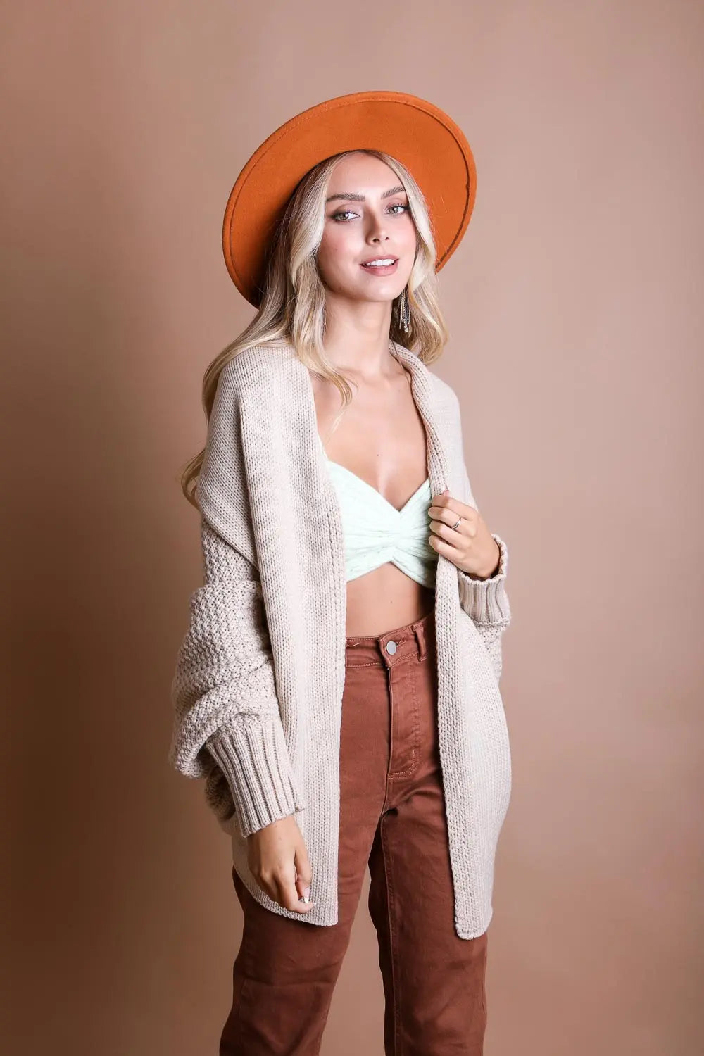 Boho Clothing and Accessories Bat Sleeve Knit Cardigan Top view 9 - Boho Style - Boho Style Cardigan