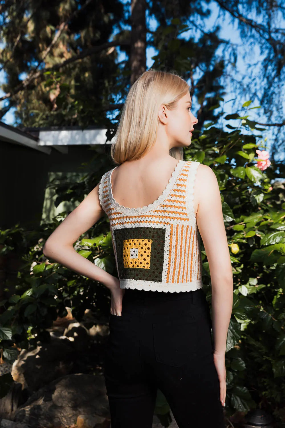 Boho Clothing and Accessories Bohemian Fusion Multi-patterned Crochet Stitched Top in XS/S view 2 - Boho Style