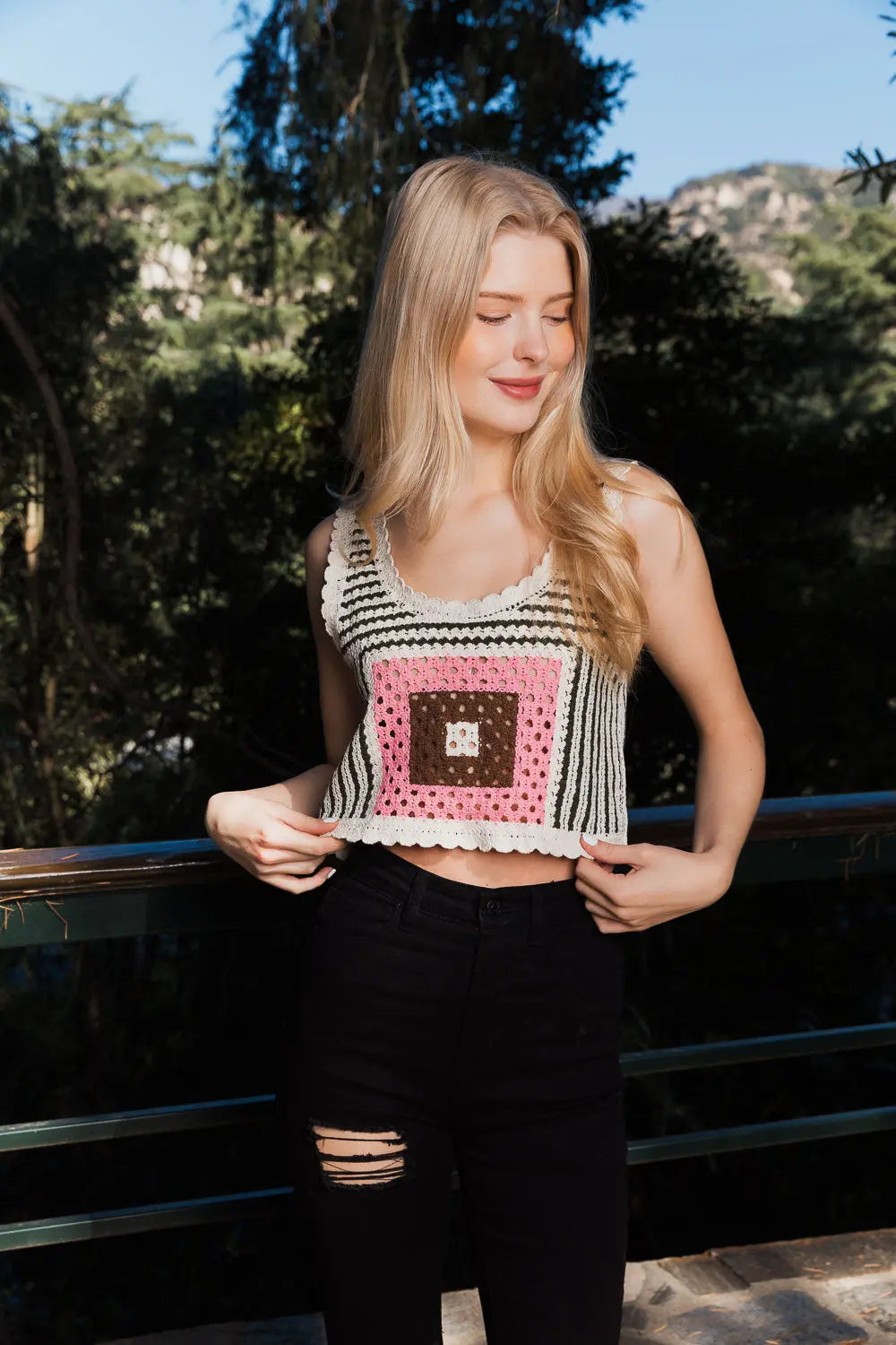 Boho Clothing and Accessories Bohemian Fusion Multi-patterned Crochet Stitched Top view 6 - Boho Style