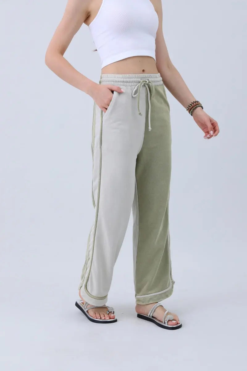 Boho Clothing and Accessories Breathable Wide-leg Pants – Olive Two-tone Straight Fit in XL view 4 - Boho Style - Two Tone