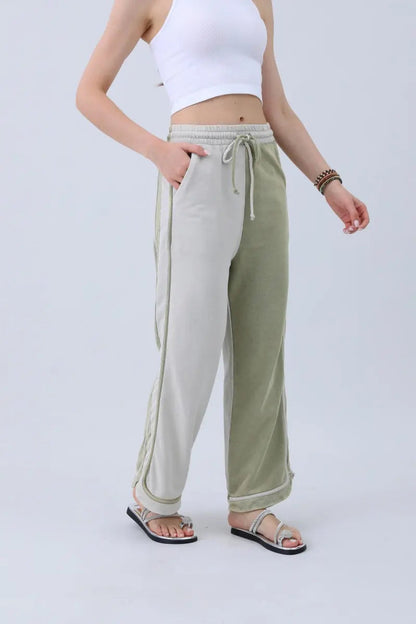 Boho Clothing and Accessories Breathable Wide-leg Pants – Olive Two-tone Straight Fit in XL view 4 - Boho Style - Two Tone