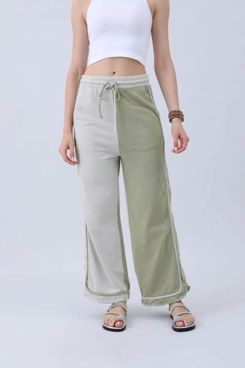 Boho Clothing and Accessories Breathable Wide-leg Pants – Olive Two-tone Straight Fit view 5 - Boho Style - Two Tone