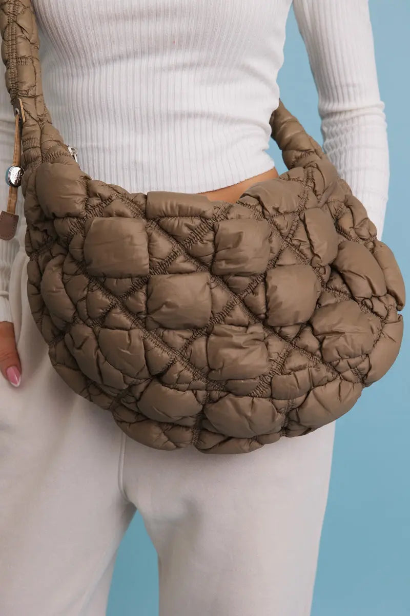 Boho Clothing and Accessories Carry All Quilted Puffer Crossbody Bag 👜 in Black view 3 - Boho Style